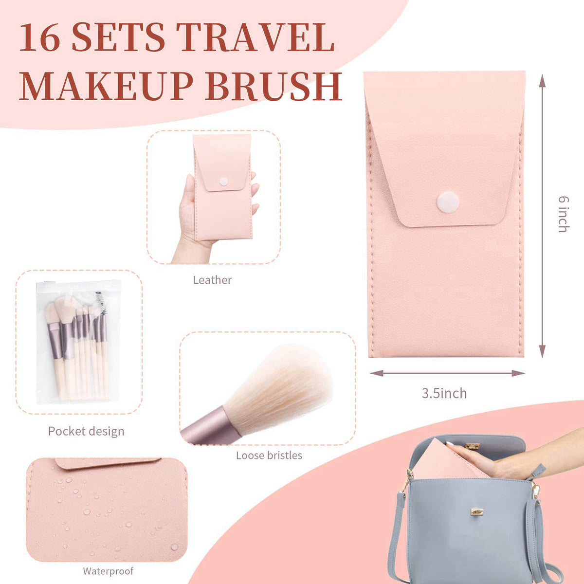 Olutacot 16 Sets Travel Makeup Brush Set with Bag, Ivory Beige, Bridesmaid – packaging and label
