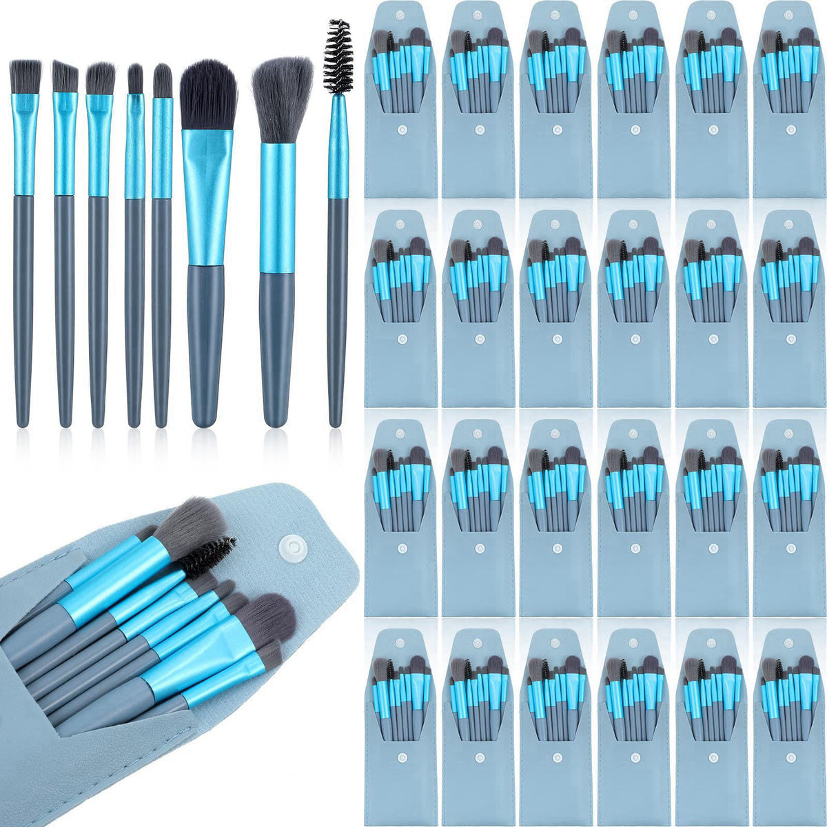 HOFURME 24 Packs Mini Makeup Brushes Travel Set - Each Set Contains 8-Piece Portable Travel Size Makeup Brushes with Blu