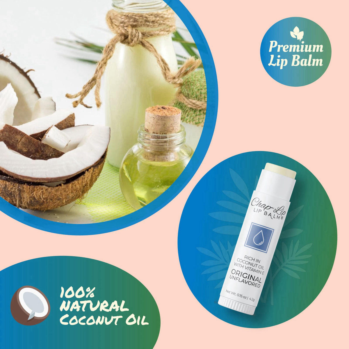 Chap-Lip Lip Balm Vitamin E with Coconut Oil - Lip Moisturizer Treatment - Moisturizing, Soothing, & Refreshing, Total H