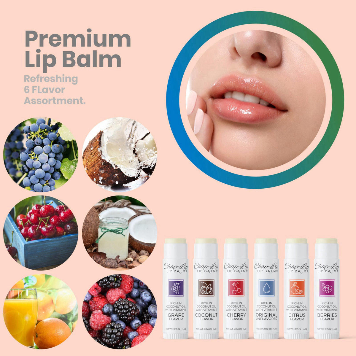 Chap-Lip Lip Balm Vitamin E with Coconut Oil - Lip Moisturizer Treatment - Moisturizing, Soothing, & Refreshing, Total H