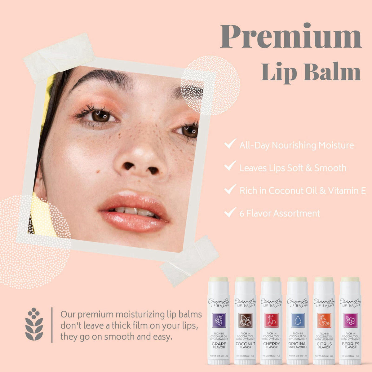 Chap-Lip Lip Balm Vitamin E with Coconut Oil - Lip Moisturizer Treatment - Moisturizing, Soothing, & Refreshing, Total H