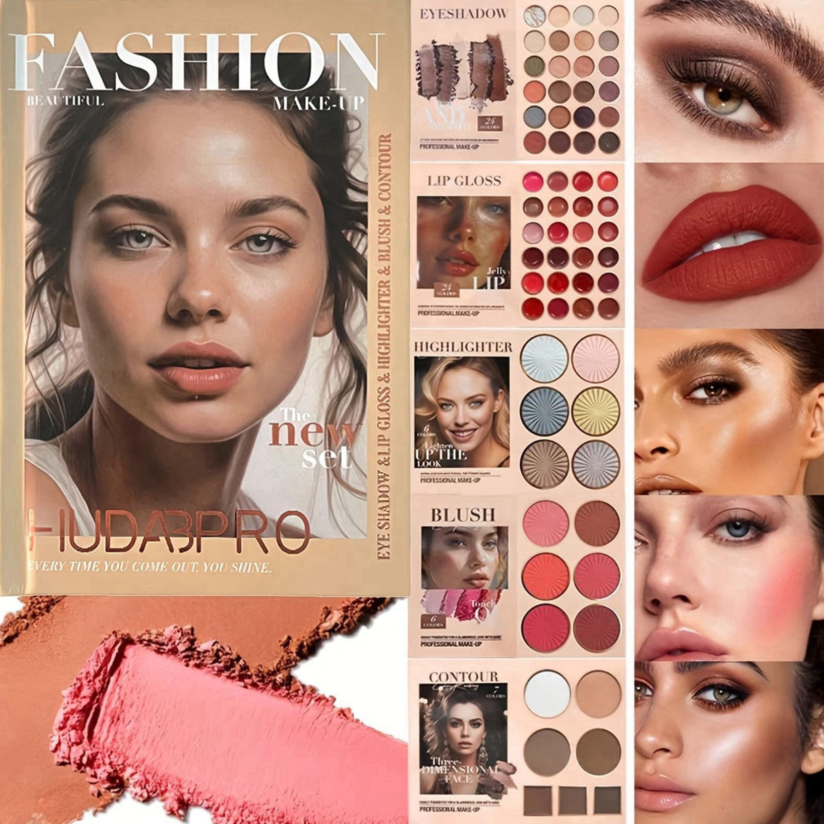 BrilliantDay 5-Layer Book-Style Foldable Makeup Gift Set, 24 Eyeshadow, 24 Lip Gloss, 6 Blusher, 6 Highlighters, 7 Conto