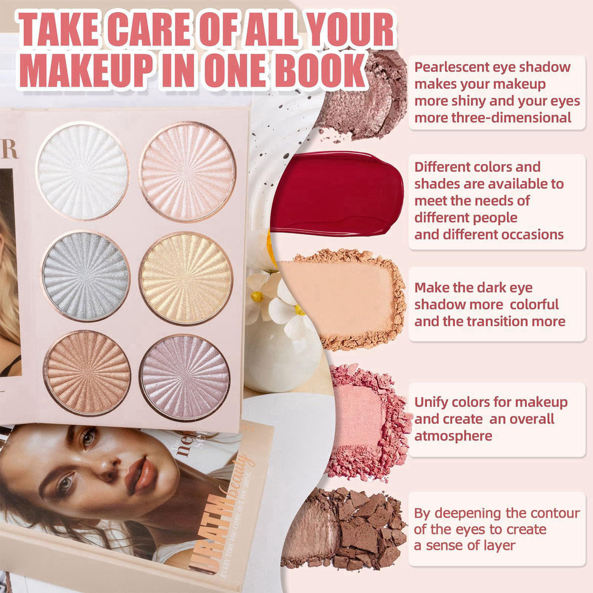 BrilliantDay 5-Layer Book-Style Foldable Makeup Gift Set, 24 Eyeshadow, 24 Lip Gloss, 6 Blusher, 6 Highlighters, 7 Conto