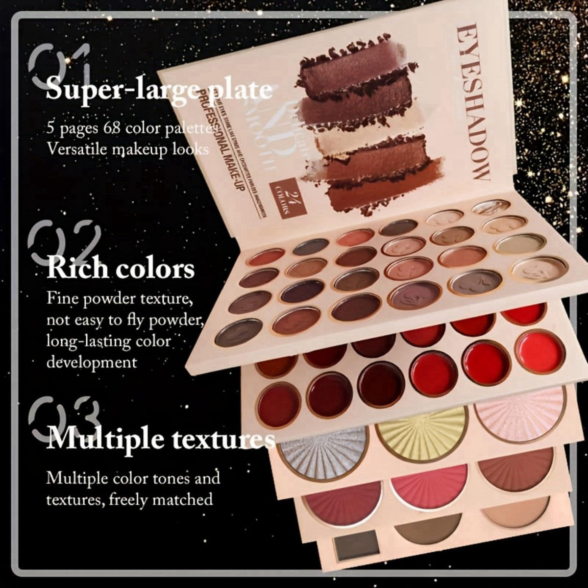 BrilliantDay 5-Layer Book-Style Foldable Makeup Gift Set, 24 Eyeshadow, 24 Lip Gloss, 6 Blusher, 6 Highlighters, 7 Conto