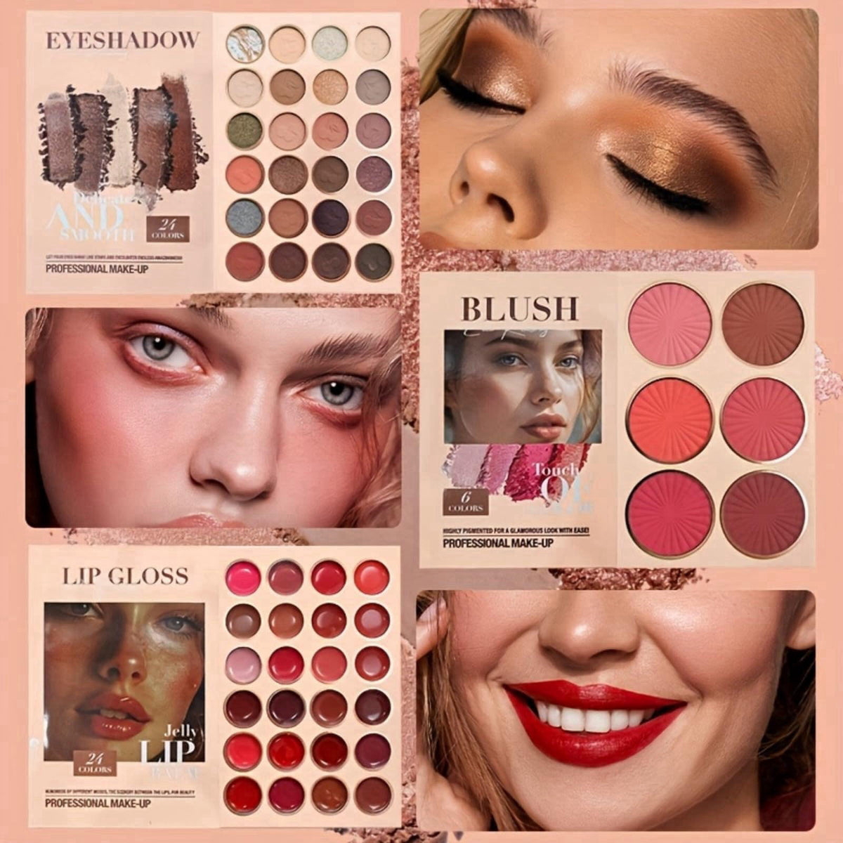 BrilliantDay 5-Layer Book-Style Foldable Makeup Gift Set, 24 Eyeshadow, 24 Lip Gloss, 6 Blusher, 6 Highlighters, 7 Conto