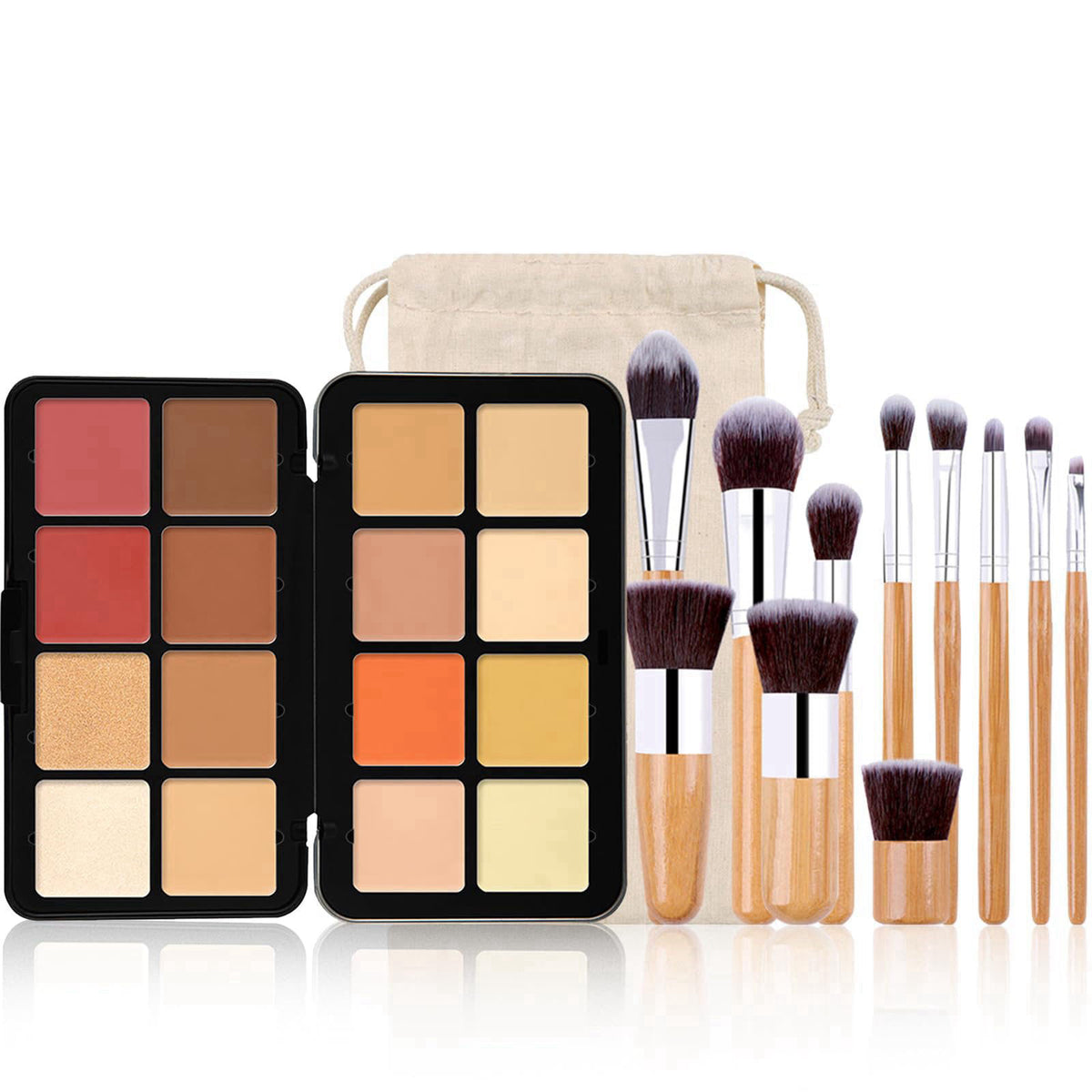 RoseFlower 12 Colors Makeup Palette, Foundation Contour Palette, Bronzing Eyeshadow, Make-up Blending Palettes with 10 M