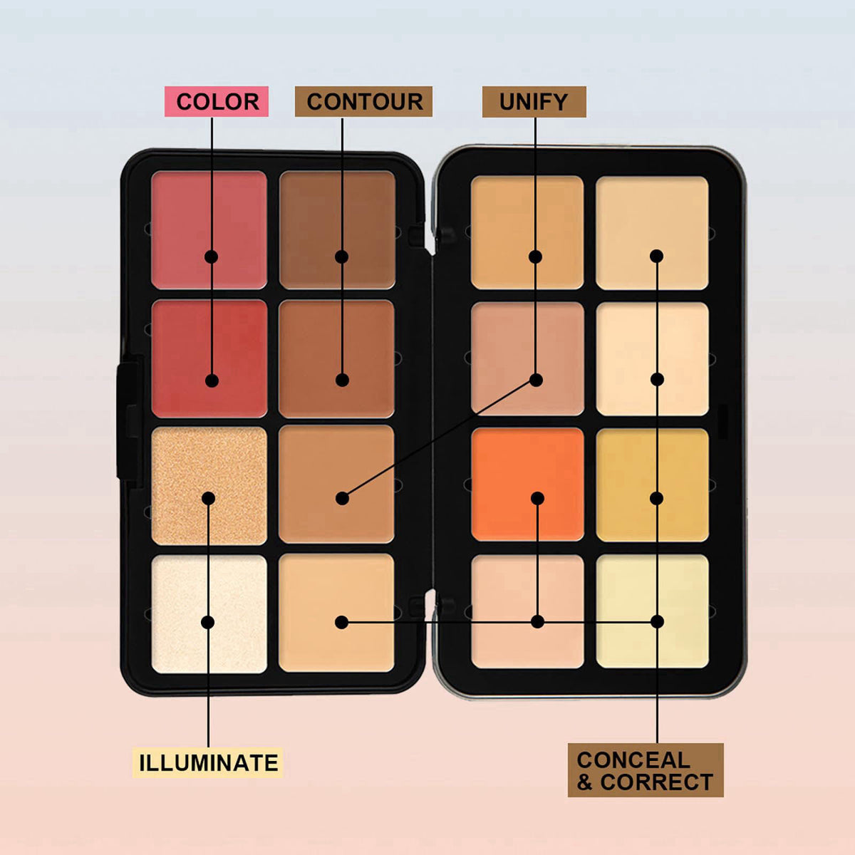 RoseFlower 12 Colors Makeup Palette, Foundation Contour Palette, Bronzing Eyeshadow, Make-up Blending Palettes with 10 M