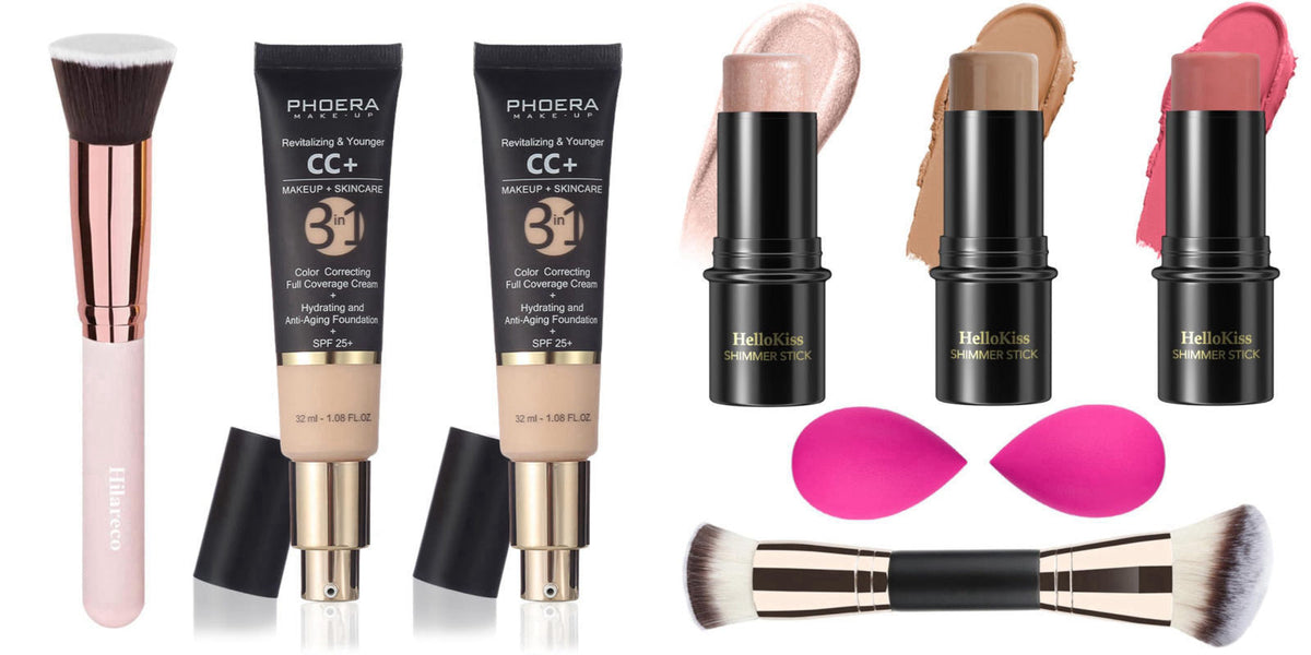 Hilareco PHOERA CC Cream Foundation With SPF,PHOERA Full Coverage Foundation Color Correcting Cream,3 Pcs Cream Contour 