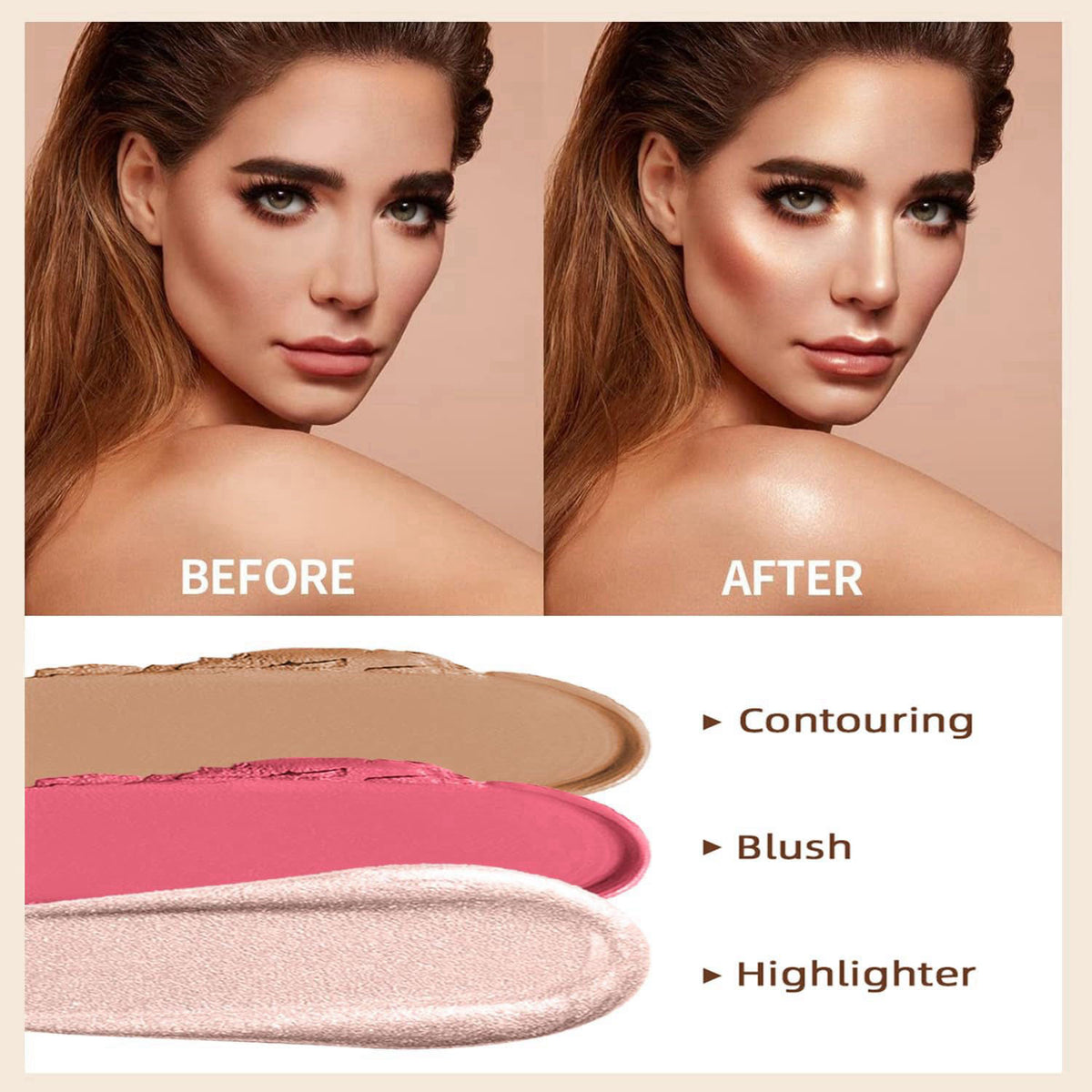 Hilareco PHOERA CC Cream Foundation With SPF,PHOERA Full Coverage Foundation Color Correcting Cream,3 Pcs Cream Contour 