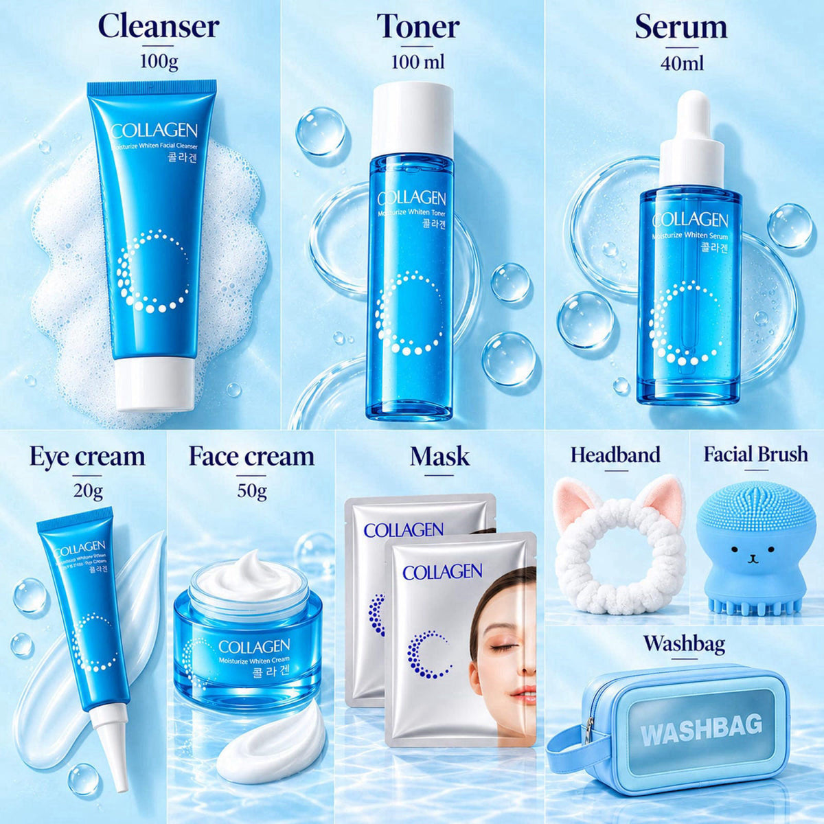 Bilziviro Collagen Skin Care Set for Women & Teens, 10Pcs Hydrating Face Care Kit – close-up detail