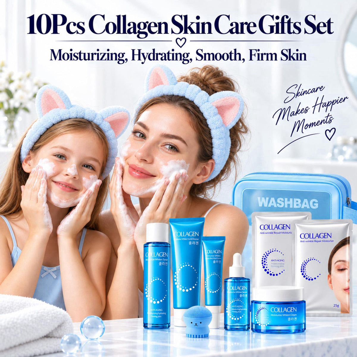 Bilziviro Collagen Skin Care Set for Women & Teens, 10Pcs Hydrating Face Care Kit – packaging and label