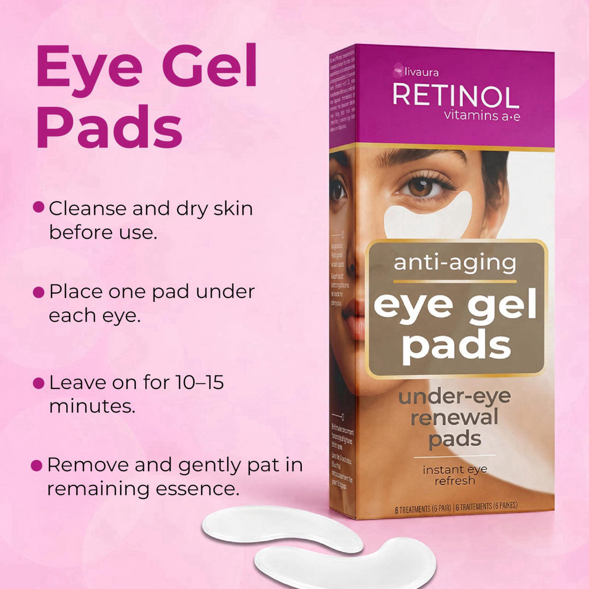LIVAURA Retinol Under Eye Patches for Women - Eye Masks for Dark Circles – alternate angle