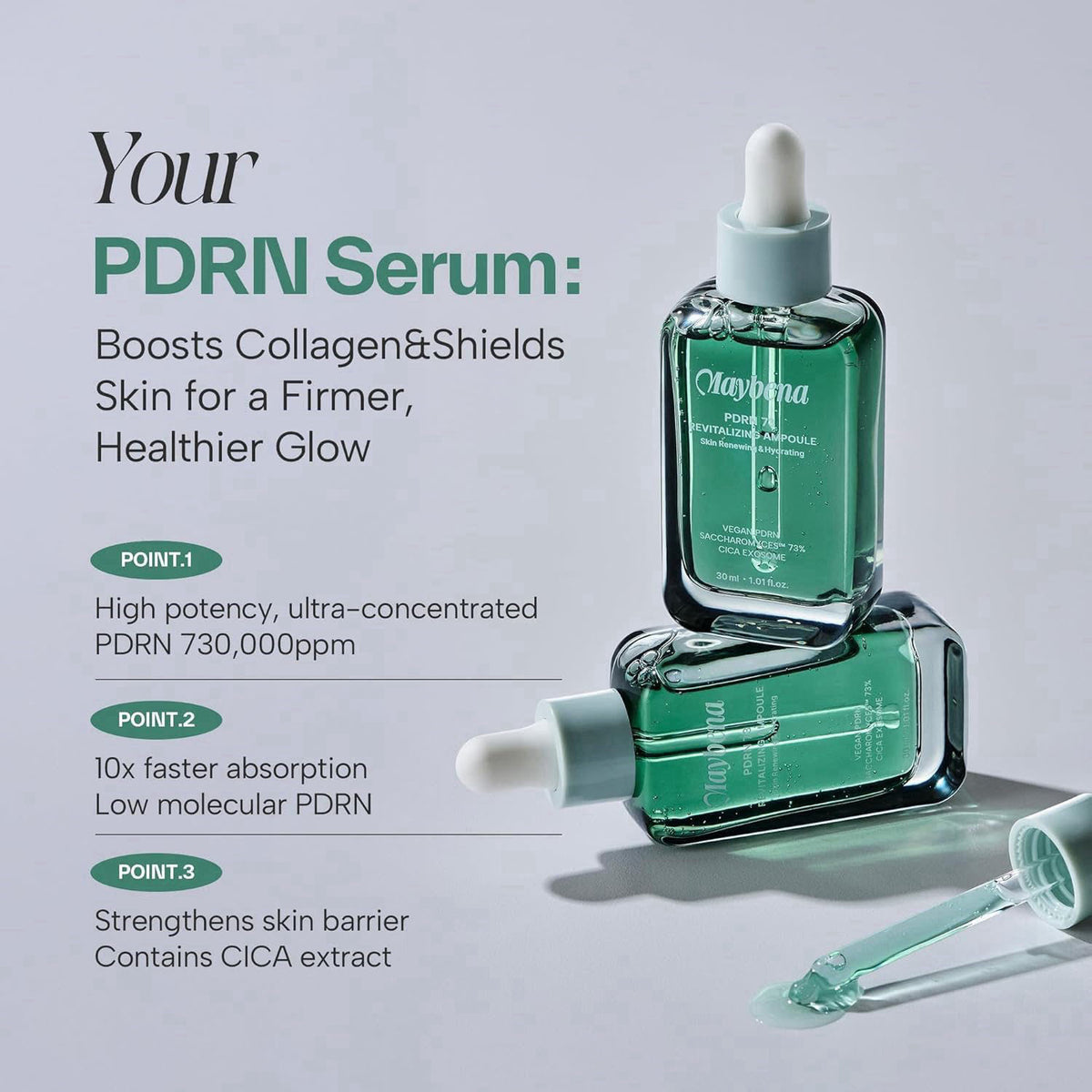 Maybena PDRN Revitalizing skincare Duo - Ampoule 30ml + Cream 50ml – back view and specifications