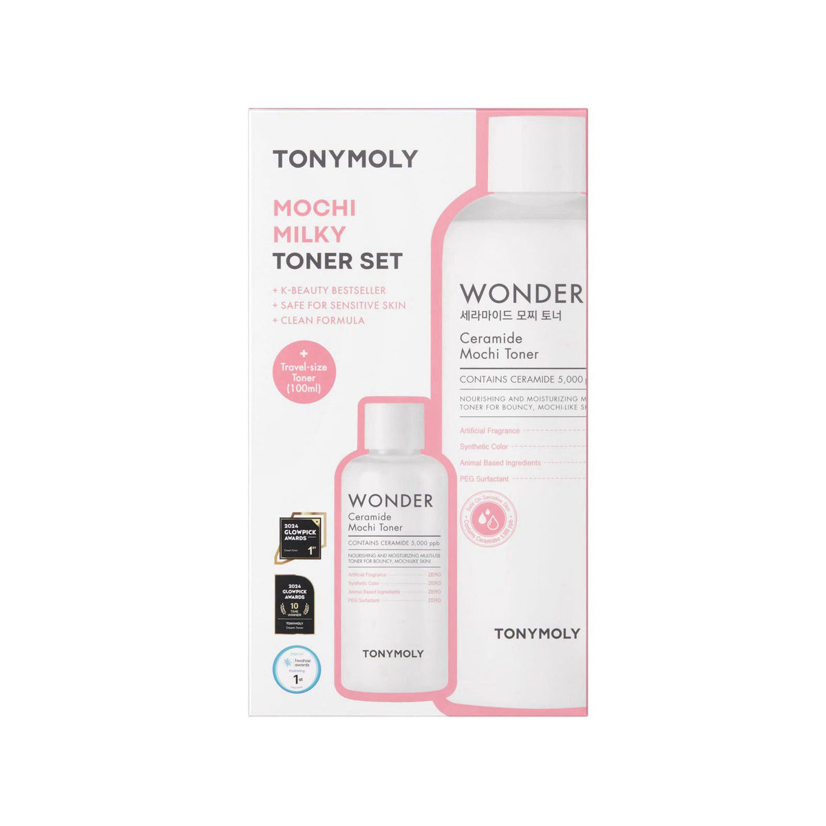 TONYMOLY Wonder Ceramide Mochi Toner Set - Hyaluronic Acid, Barrier Repair – packaging and label