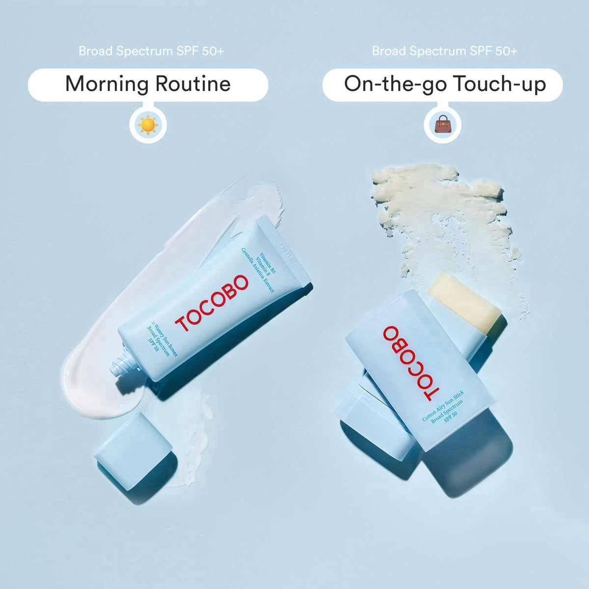 TOCOBO Dual UV Set, Cotton Airy Sun Stick and Bio Watery Sun Cream SPF 50 – close-up detail