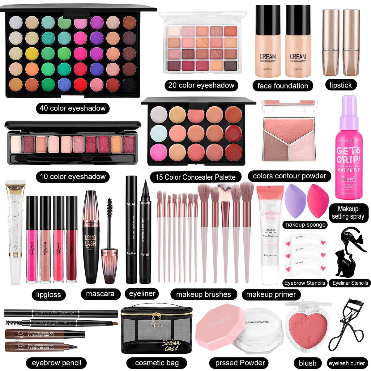 VESPRO Makeup Kit for Women:Foundation Eyeshadow Palette Makeup Brushe Makeup Set – close-up detail in BLACK