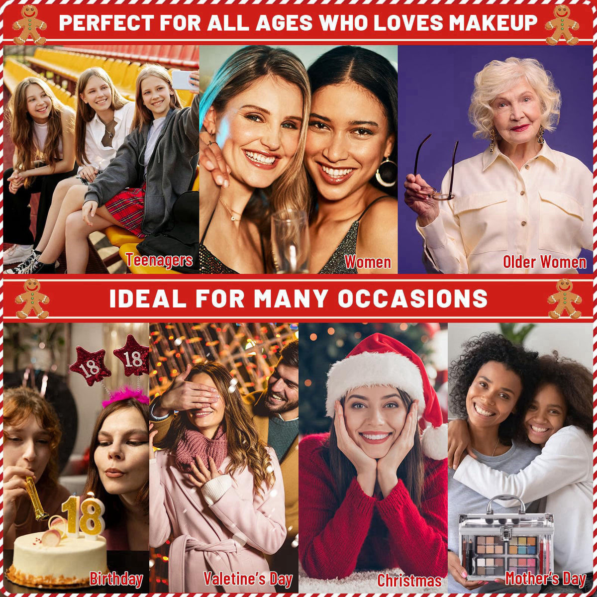CHARMCODE Makeup full Kit Women Teen Girls Starters，Eyeshadow Palette，Lipsticks，Lipgloss，Blushes，Contour，Highlighters，Ma