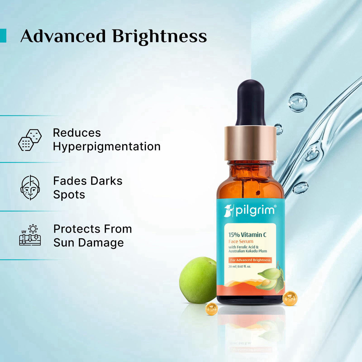 Pilgrim Glowing Skincare Combo: Korean White Lotus Day Cream SPF 50 (PA+++) & 15% Vitamin C Serum (20ml) | With Ferulic 
