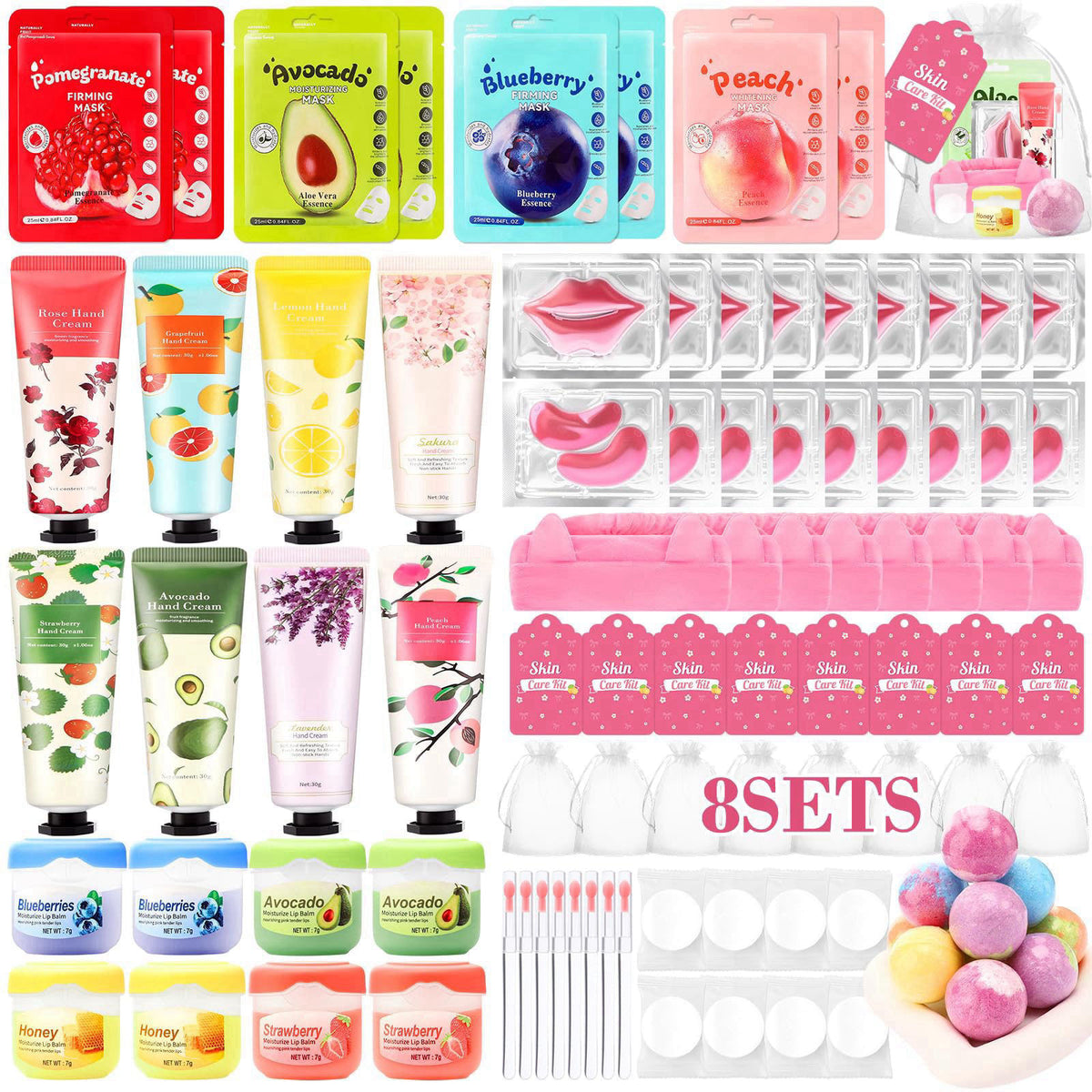 Ponhey 88 PCS Spa Party Supplies, Spa Party Favors Include Face Masks Skincare, Hand Cream, Lip Balm, Under Eye Patches,