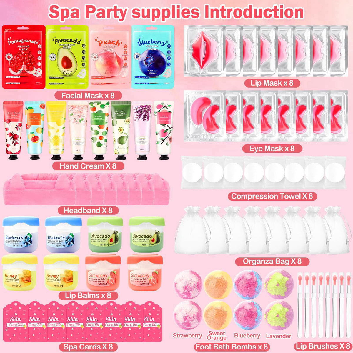 Ponhey 88 PCS Spa Party Supplies, Spa Party Favors Include Face Masks Skincare, Hand Cream, Lip Balm, Under Eye Patches,