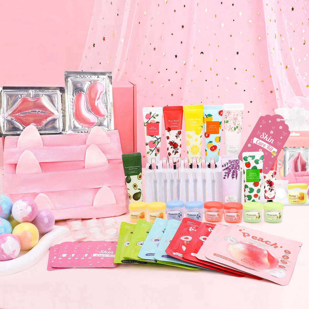 Ponhey 88 PCS Spa Party Supplies, Spa Party Favors Include Face Masks Skincare, Hand Cream, Lip Balm, Under Eye Patches,
