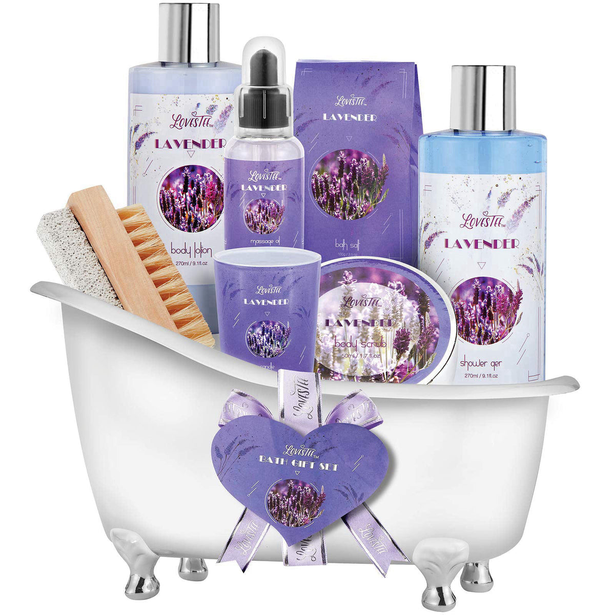 LOVESTEE Christmas Gifts, Relaxing Lavender Spa Gift Baskets for Wome Birthday, Bath and Body Set-Kit Includes Candle, E
