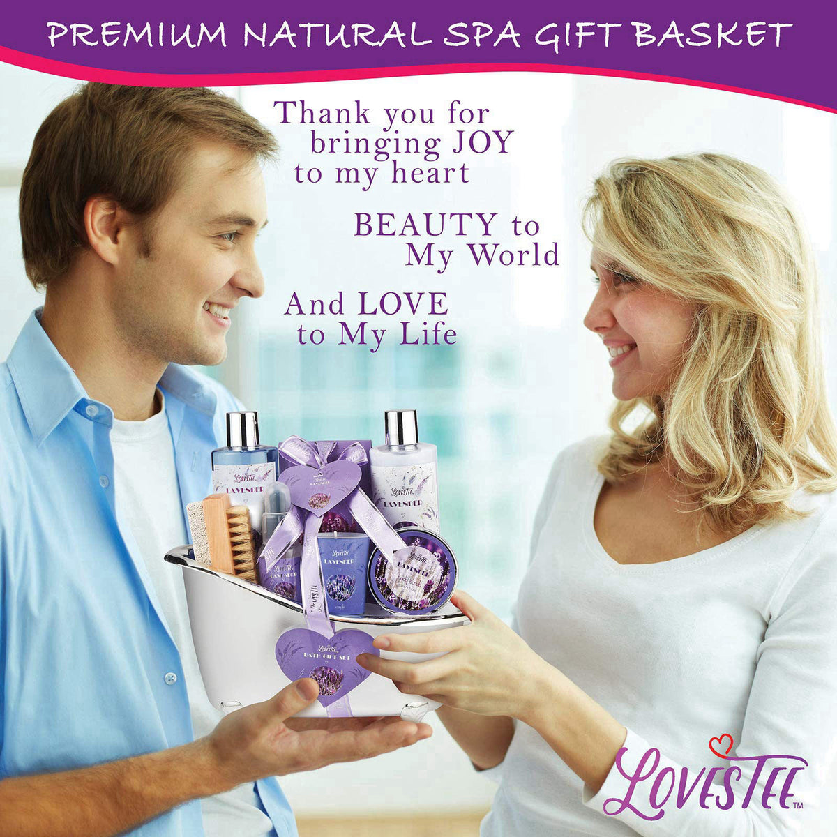 LOVESTEE Christmas Gifts, Relaxing Lavender Spa Gift Baskets for Wome Birthday, Bath and Body Set-Kit Includes Candle, E