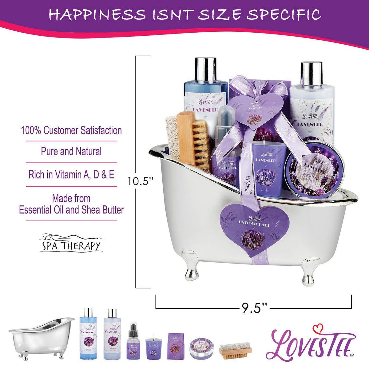 LOVESTEE Christmas Gifts, Relaxing Lavender Spa Gift Baskets for Wome Birthday, Bath and Body Set-Kit Includes Candle, E