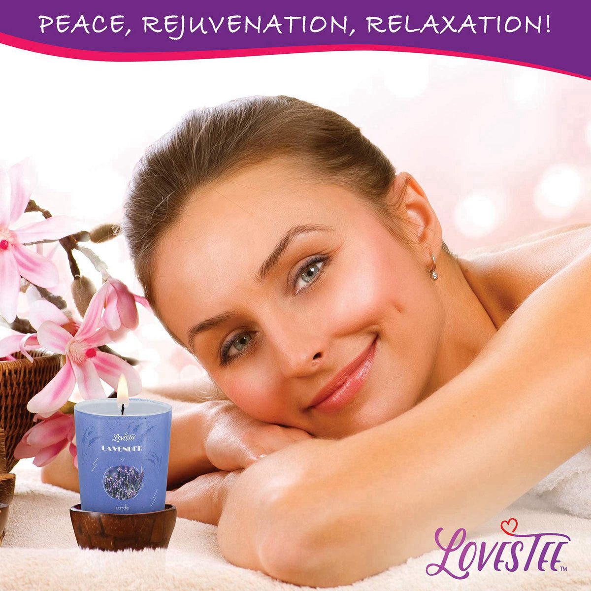 LOVESTEE Christmas Gifts, Relaxing Lavender Spa Gift Baskets for Wome Birthday, Bath and Body Set-Kit Includes Candle, E
