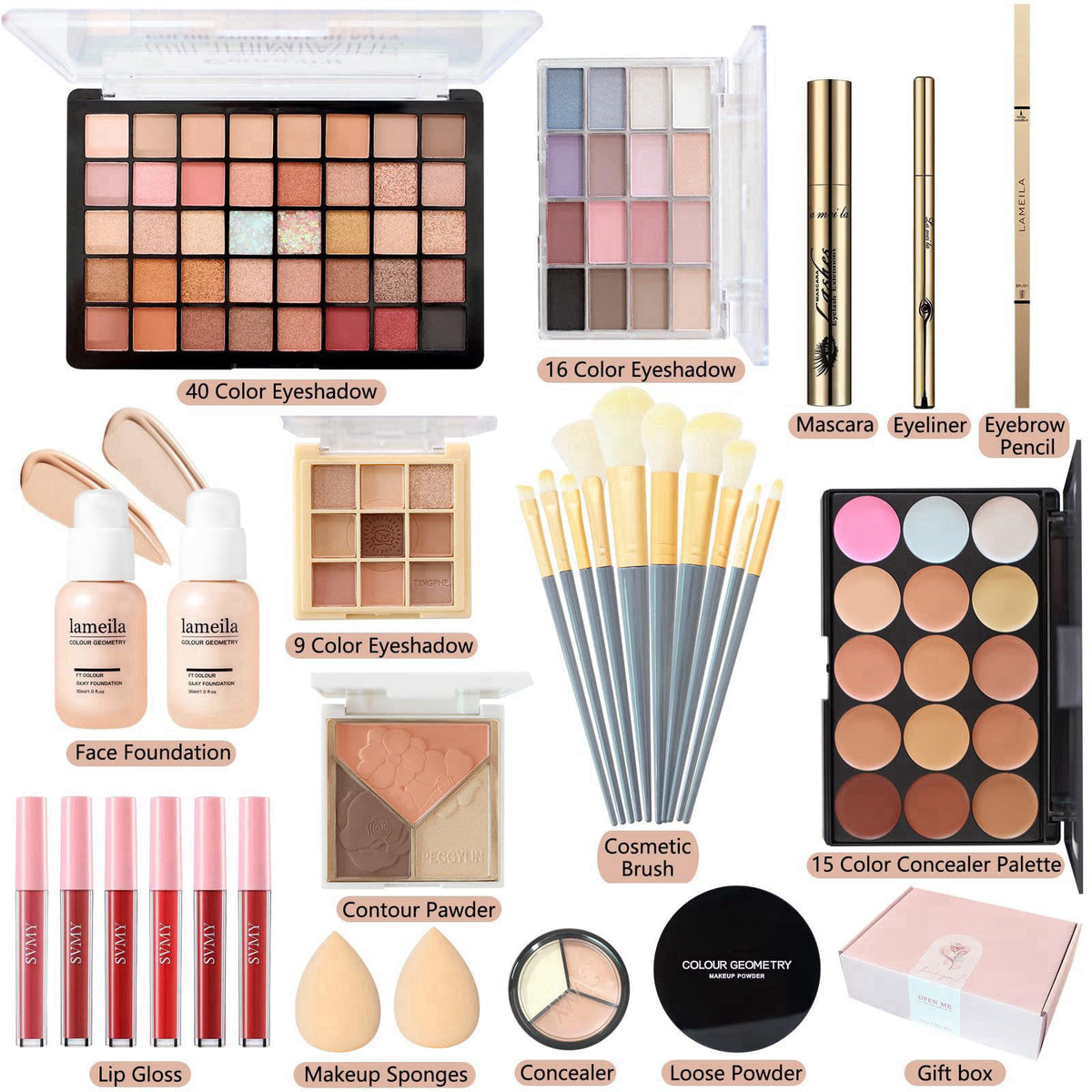 QIONG Makeup Kit for Women & Teens, All-in-One Beauty Set, 40-Box – packaging and label