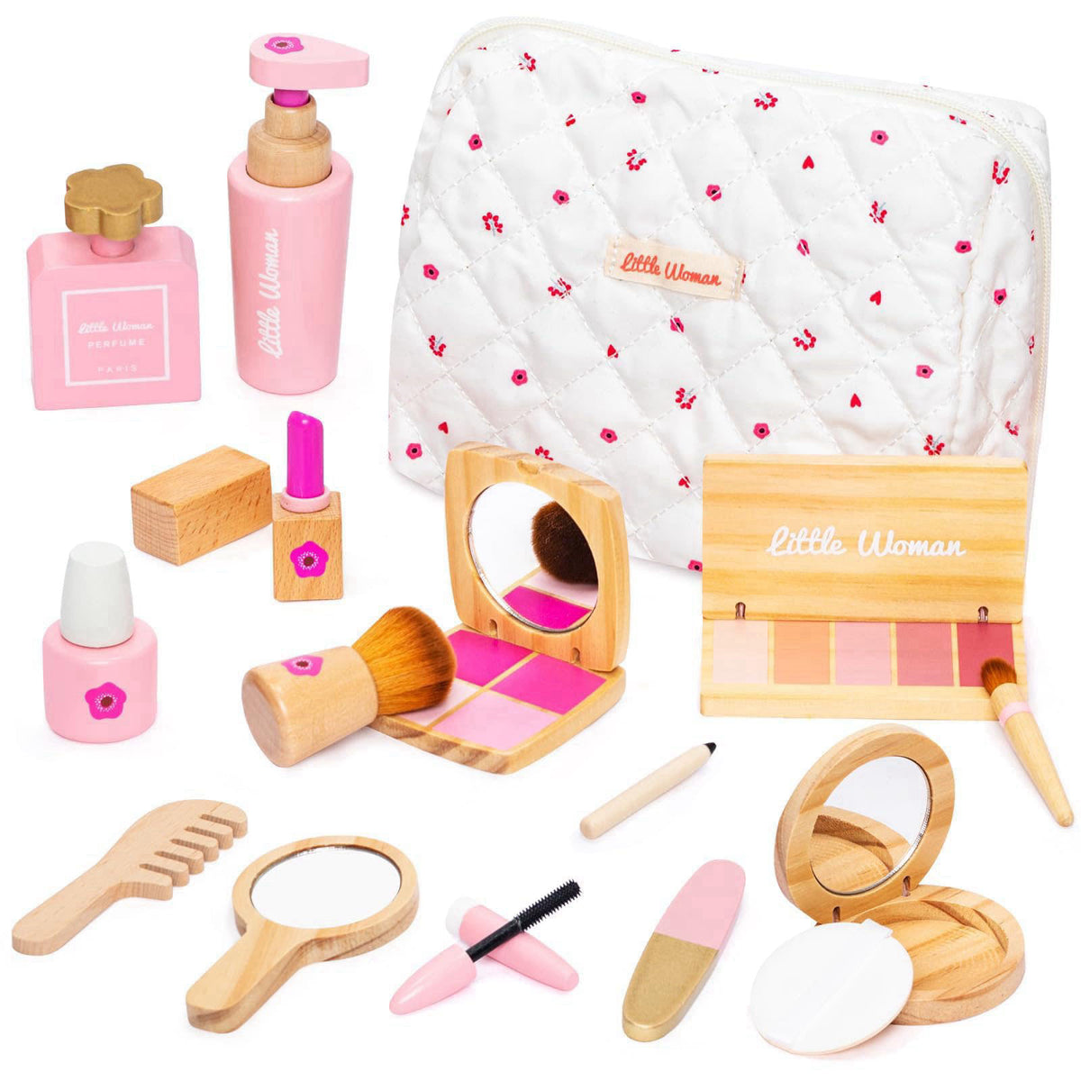 JugueteLand Wooden Makeup Toy Set for Girls , Pretend Play Makeup Kit for Toddlers – product photo (Makeup)