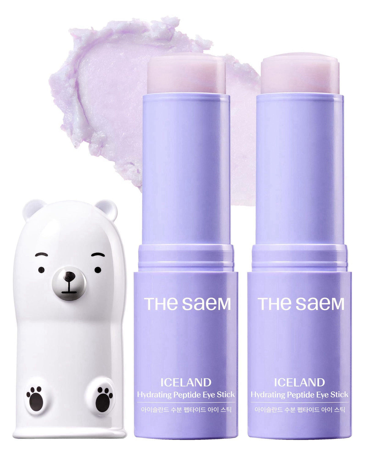 THESAEM Iceland Hydrating Eye Stick 3-Pack Set with Cute Bear Keyring - Cooling Trio Treatment for Dark Circles, Wrinkle