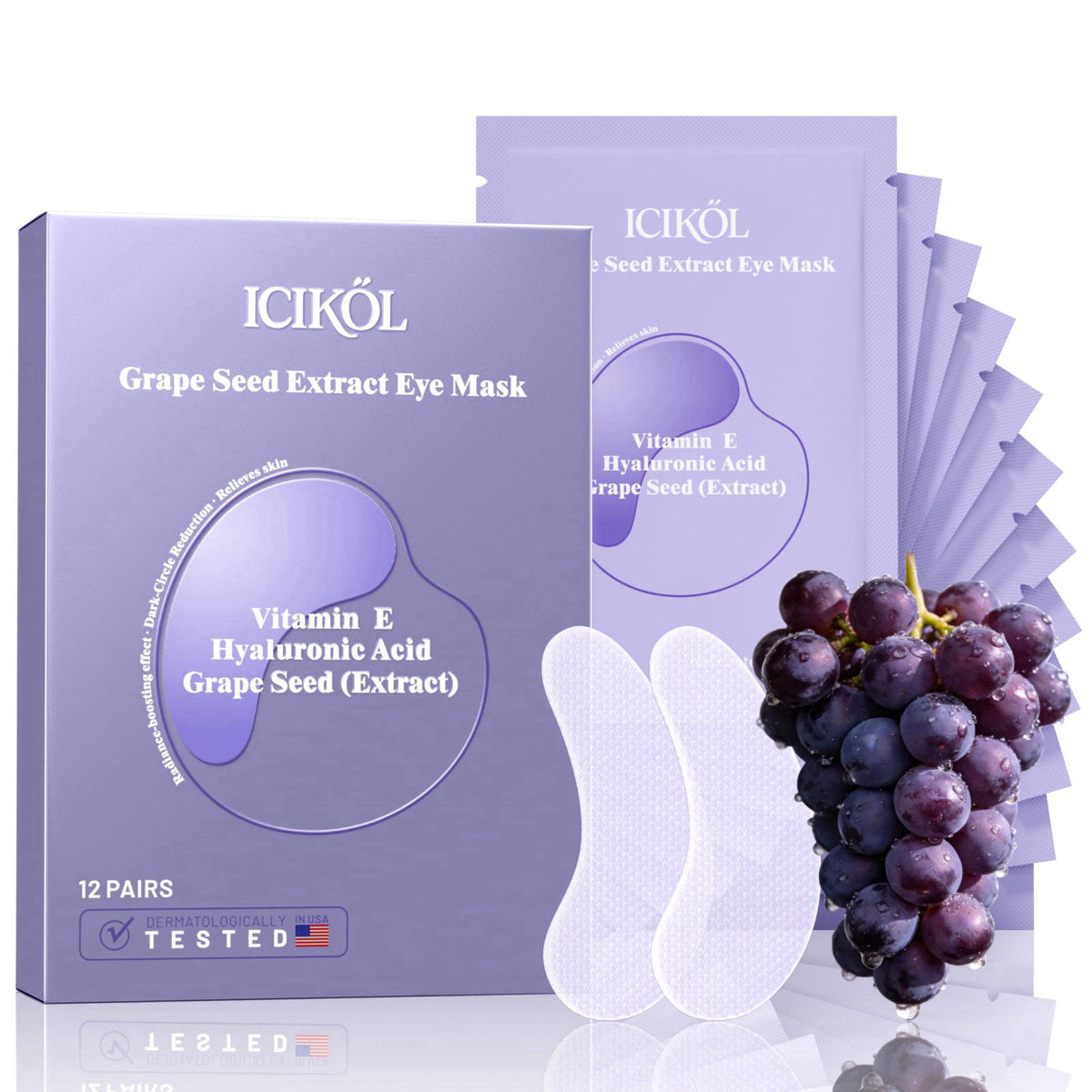 ICIKOL Grape Seed Collagen Under Eye Patches, Eye Mask for Puffy Eyes and Dark Circles, Deep Hydrating Under Eye Mask Pa