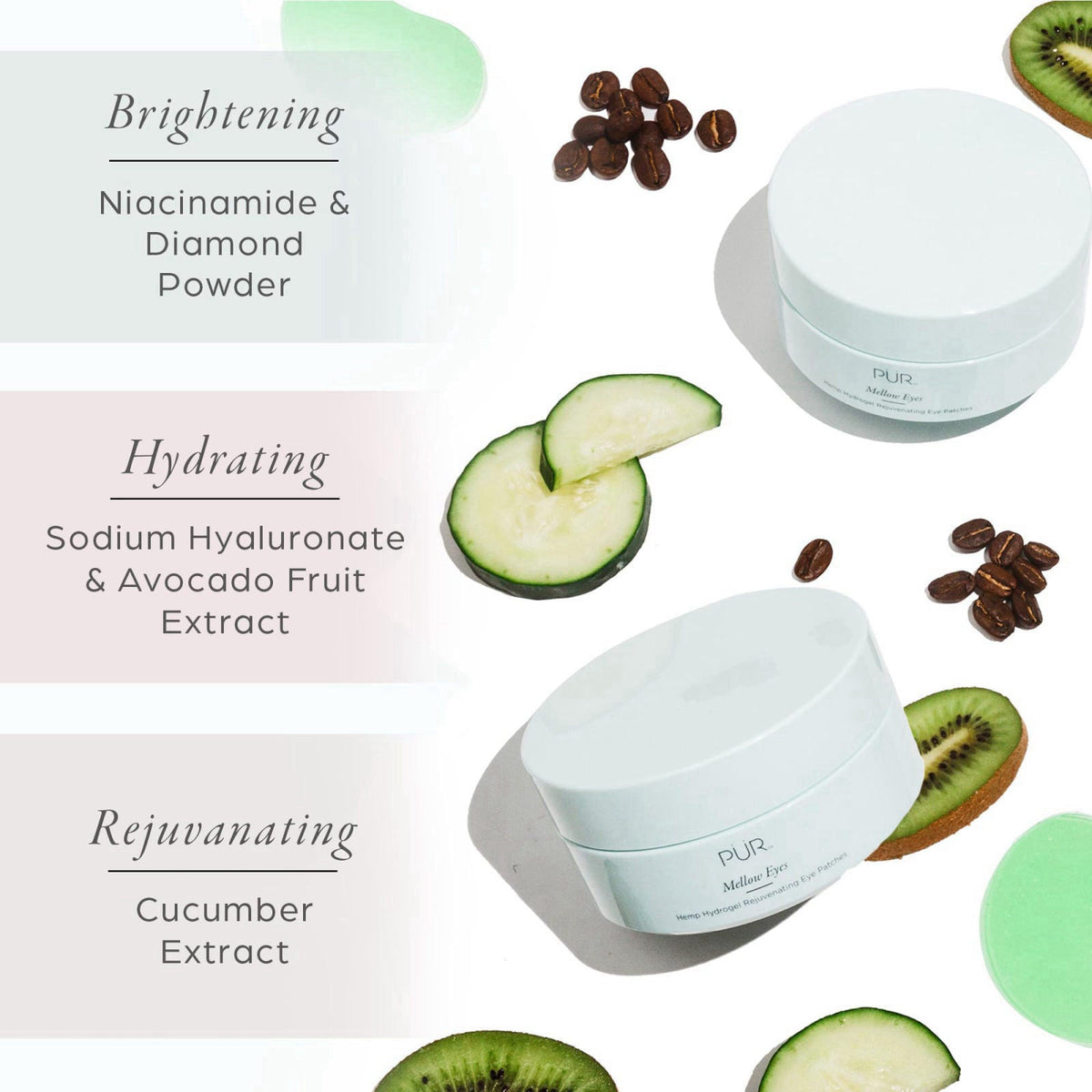 PÜR MINERALS Hydrogel Rejuvenating Under Eye Patches, Mellow Eyes - Hydrates, Plumps & Brightens Under Eye – full view