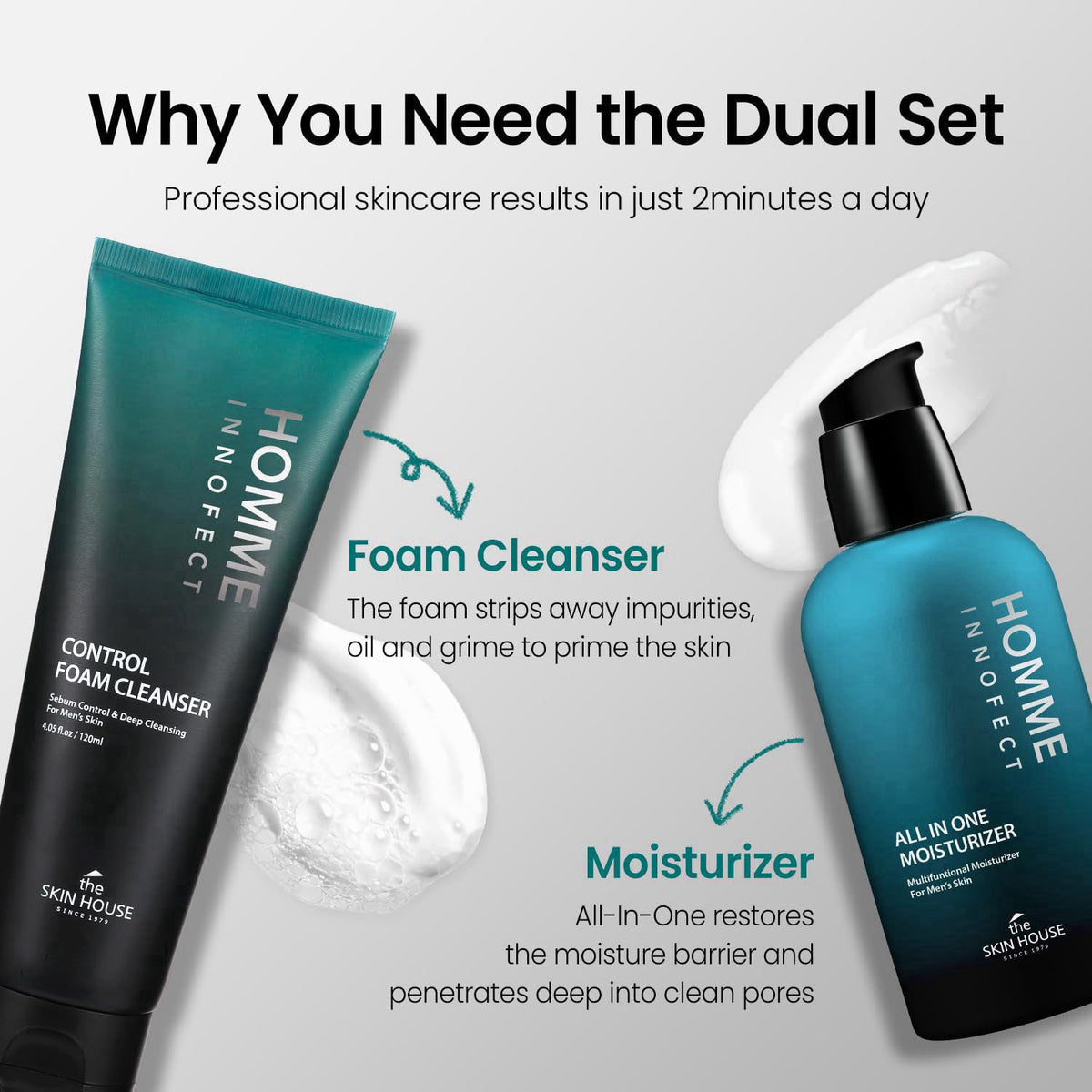 The Skin House Homme Innofect Duo Gift Set, For Men—Cleanser, Moisturizer – close-up detail
