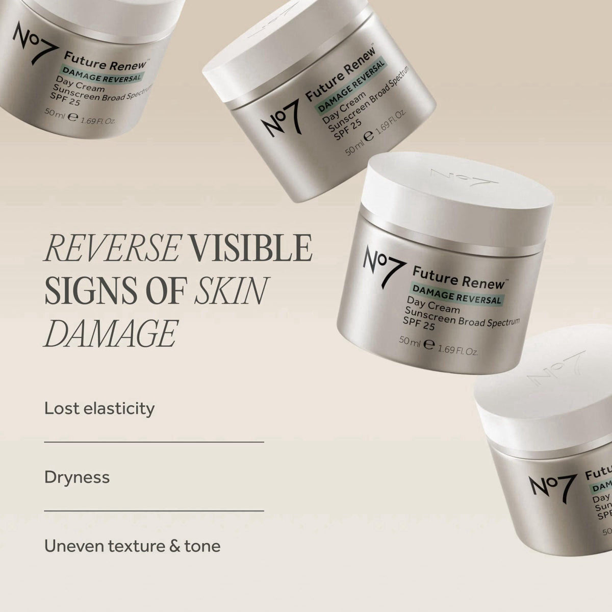 No7 Future Renew Damage Reversal Face Cream with SPF 25 - Anti Aging Face Moisturizer with Skin Firming Benefits - Formu