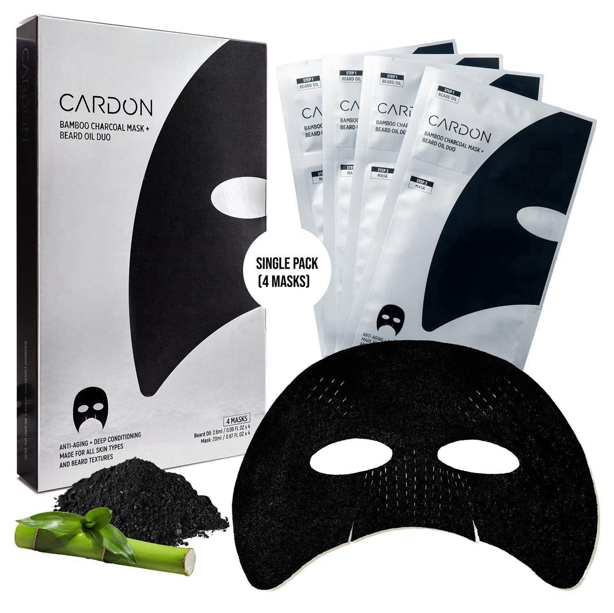 Cardon Charcoal Face Mask for Men w/Beard Oil - Hydrating Face Mask - 4ct – product photo (Masks)