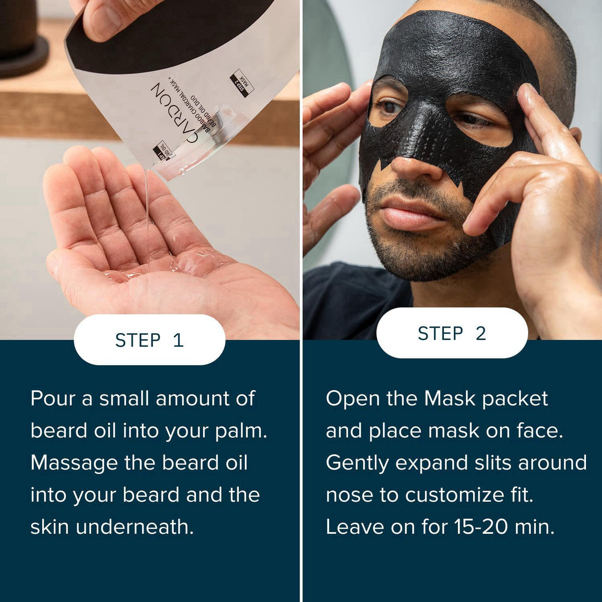 Cardon Charcoal Face Mask for Men w/Beard Oil - Hydrating Face Mask - 4ct – packaging and label