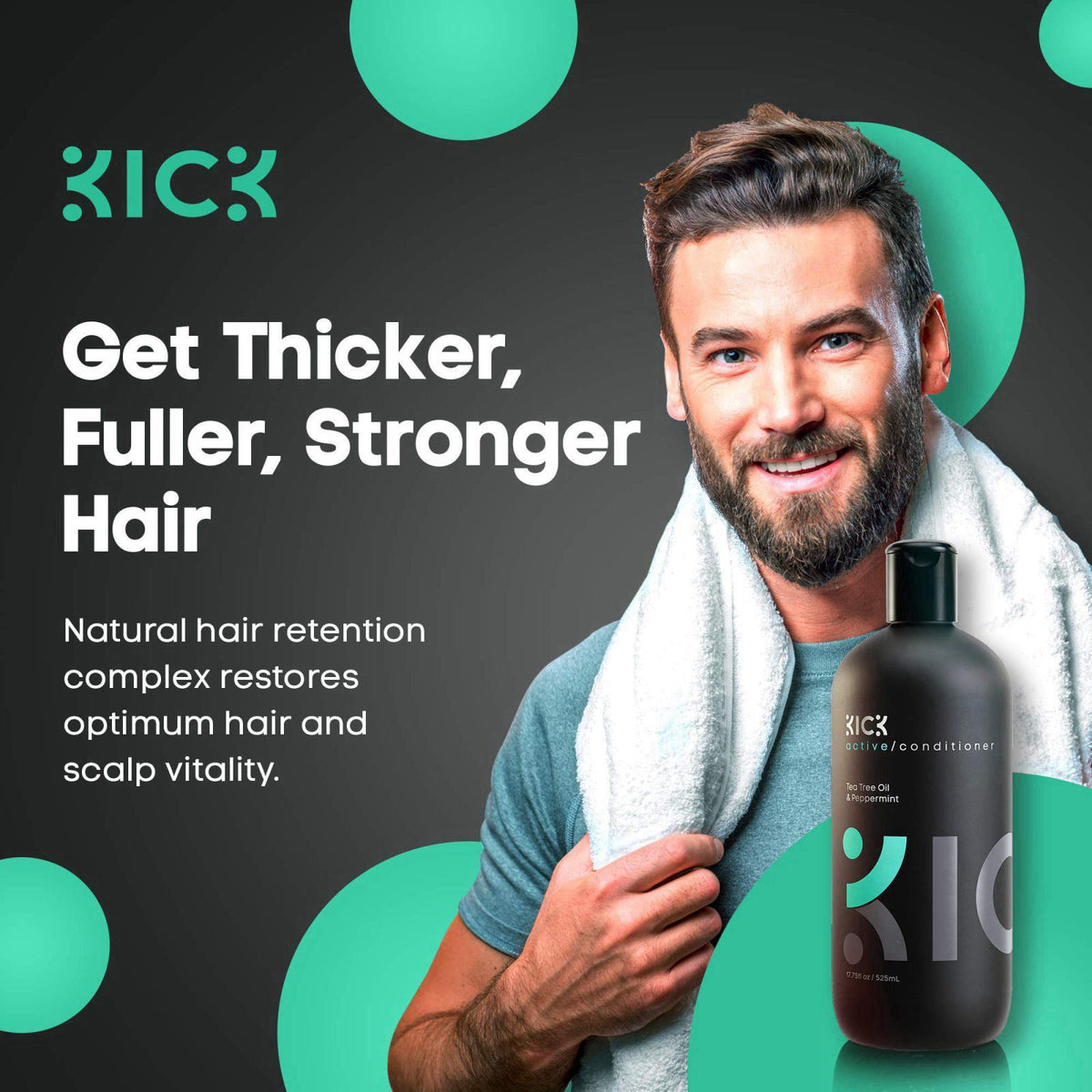 Kick Mens Conditioner, Tea Tree and Peppermint – close-up detail