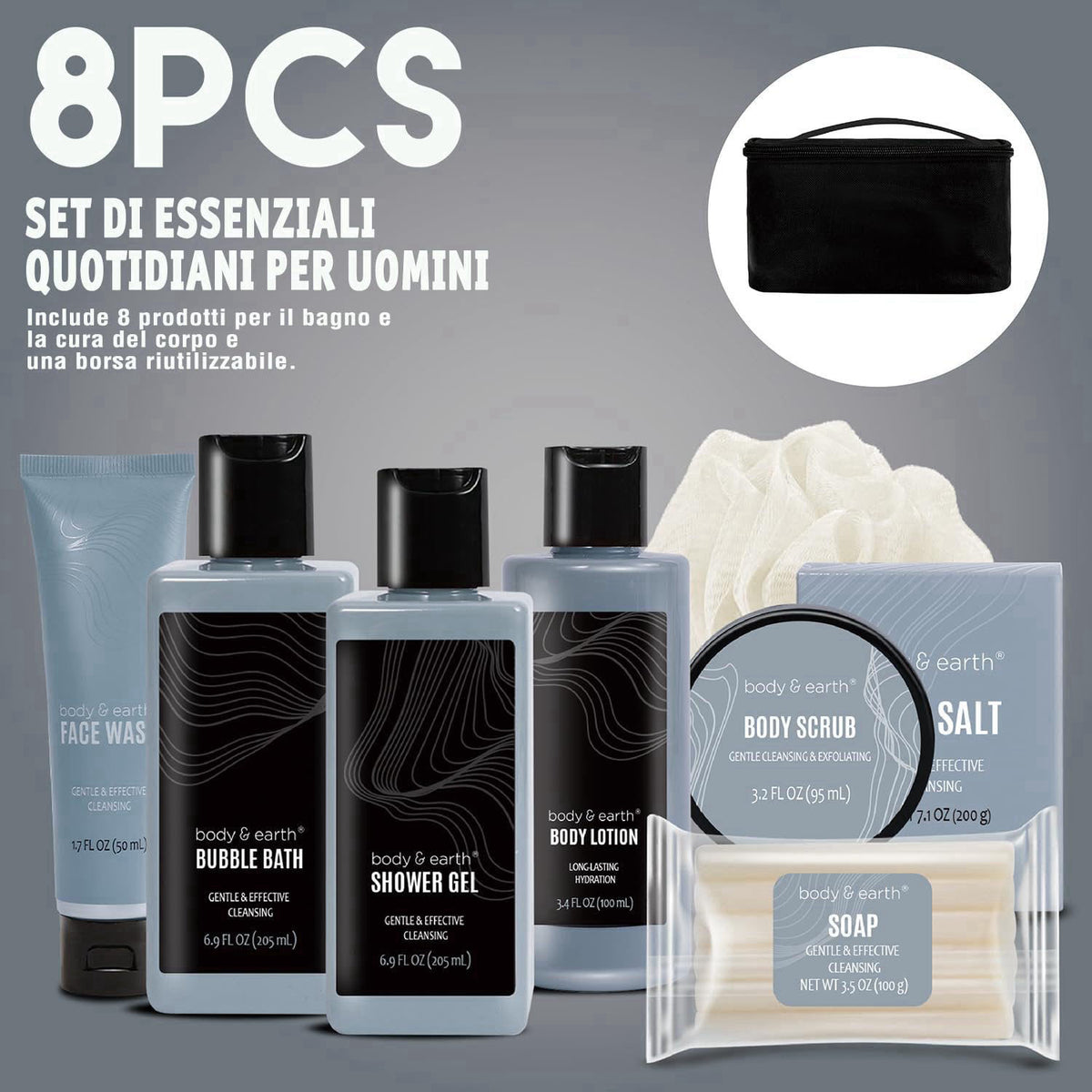 Body & Earth 8pc Leather Gifts for Men Spa Gifts Bath Sets for Man – close-up detail