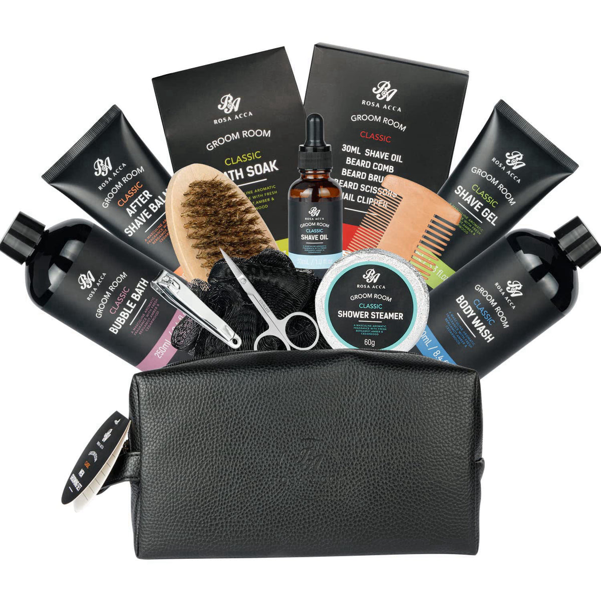 RA ROSA ACCA 14 Pcs Bath & Body Gift Set for Men, Father's Day Gifts, Beard Grooming, Home Spa & Self Care Gift Basket, 