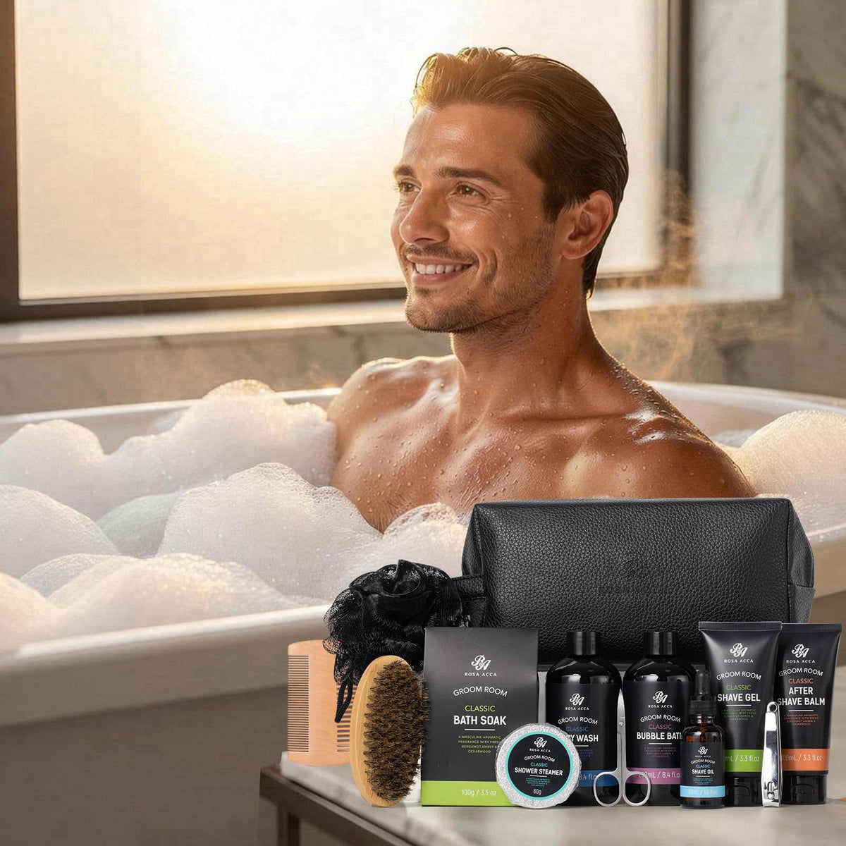 RA ROSA ACCA 14 Pcs Bath & Body Gift Set for Men, Father's Day Gifts, Beard Grooming, Home Spa & Self Care Gift Basket, 