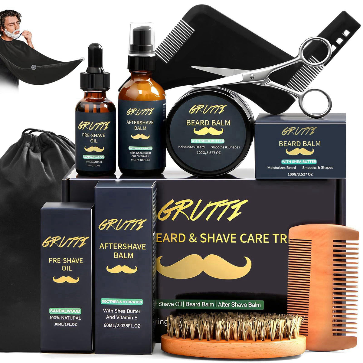 GRUTTI 9Pcs Men Shaving Kit, Premium Wet Shave Set for Smooth Comfort Shaving – product photo (Shaving &amp; Grooming Se