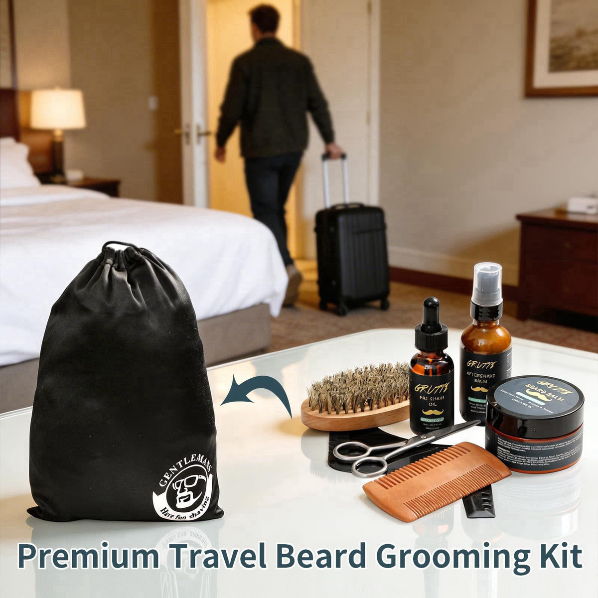 GRUTTI 9Pcs Men Shaving Kit, Premium Wet Shave Set for Smooth Comfort Shaving – packaging and label