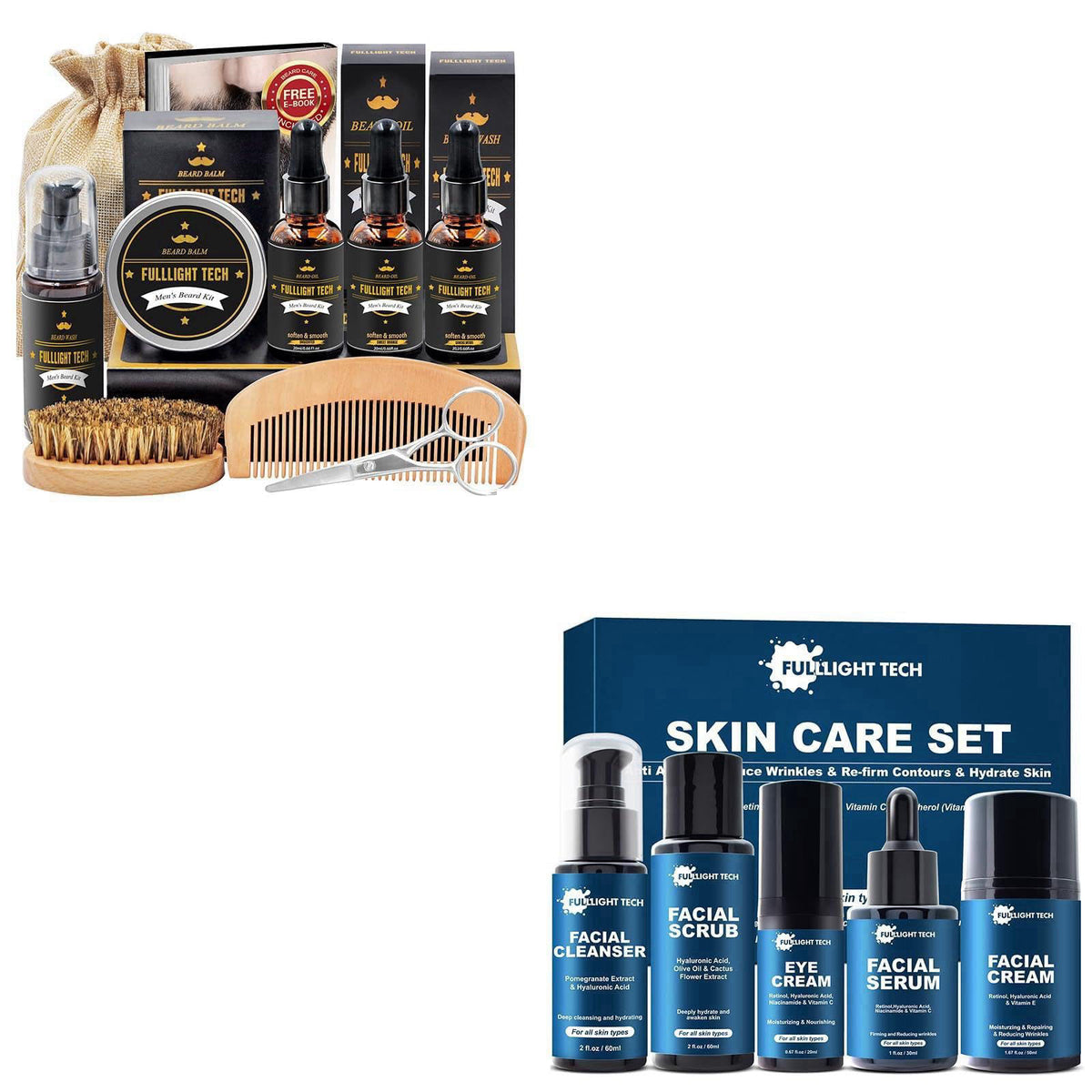 FULLLIGHT TECH Skin Care Gift Set for Men, Beard Care Kit – packaging and label