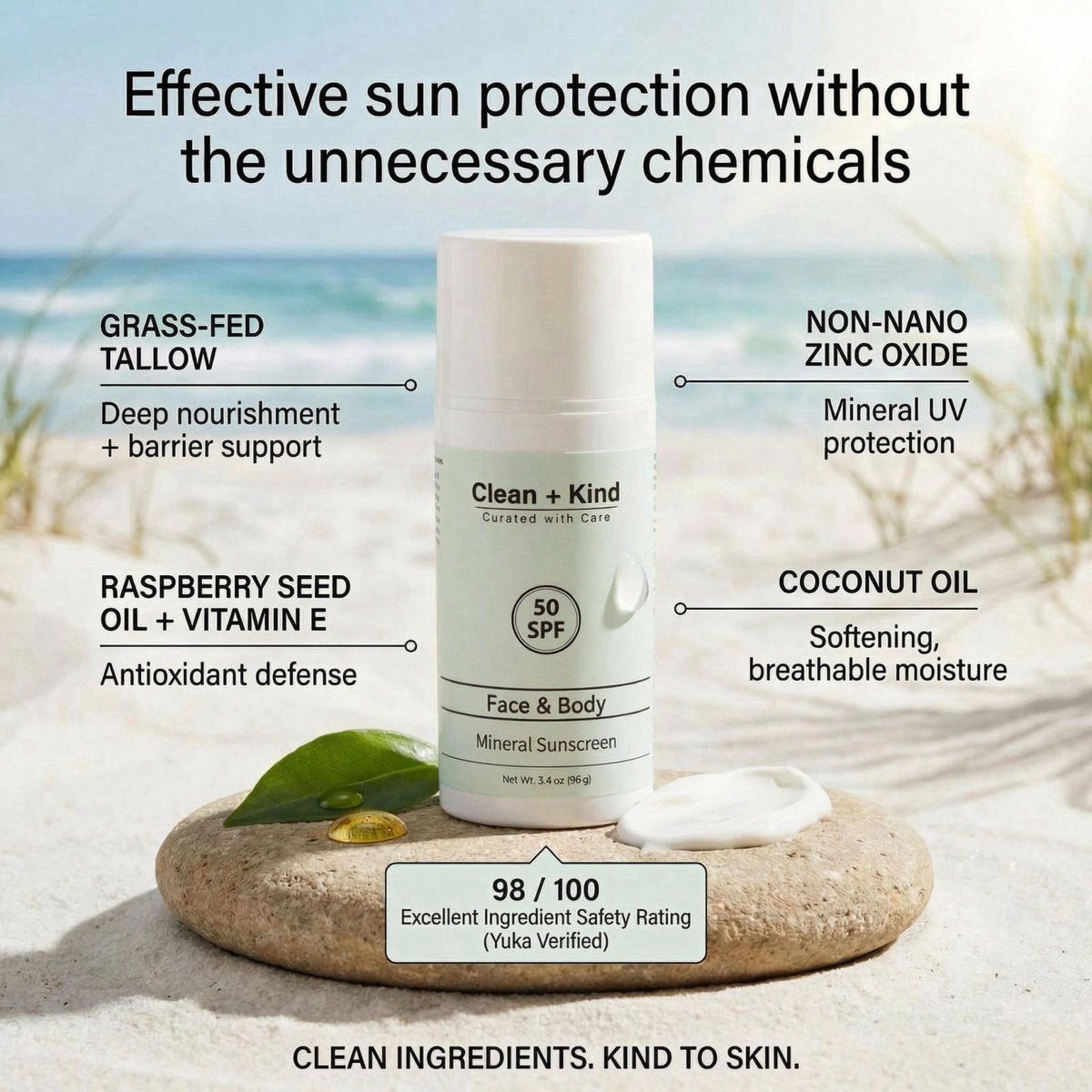 Clean + Kind Organic Beef Tallow Sunscreen SPF 50 Zinc Oxide Vanilla Travel – close-up detail