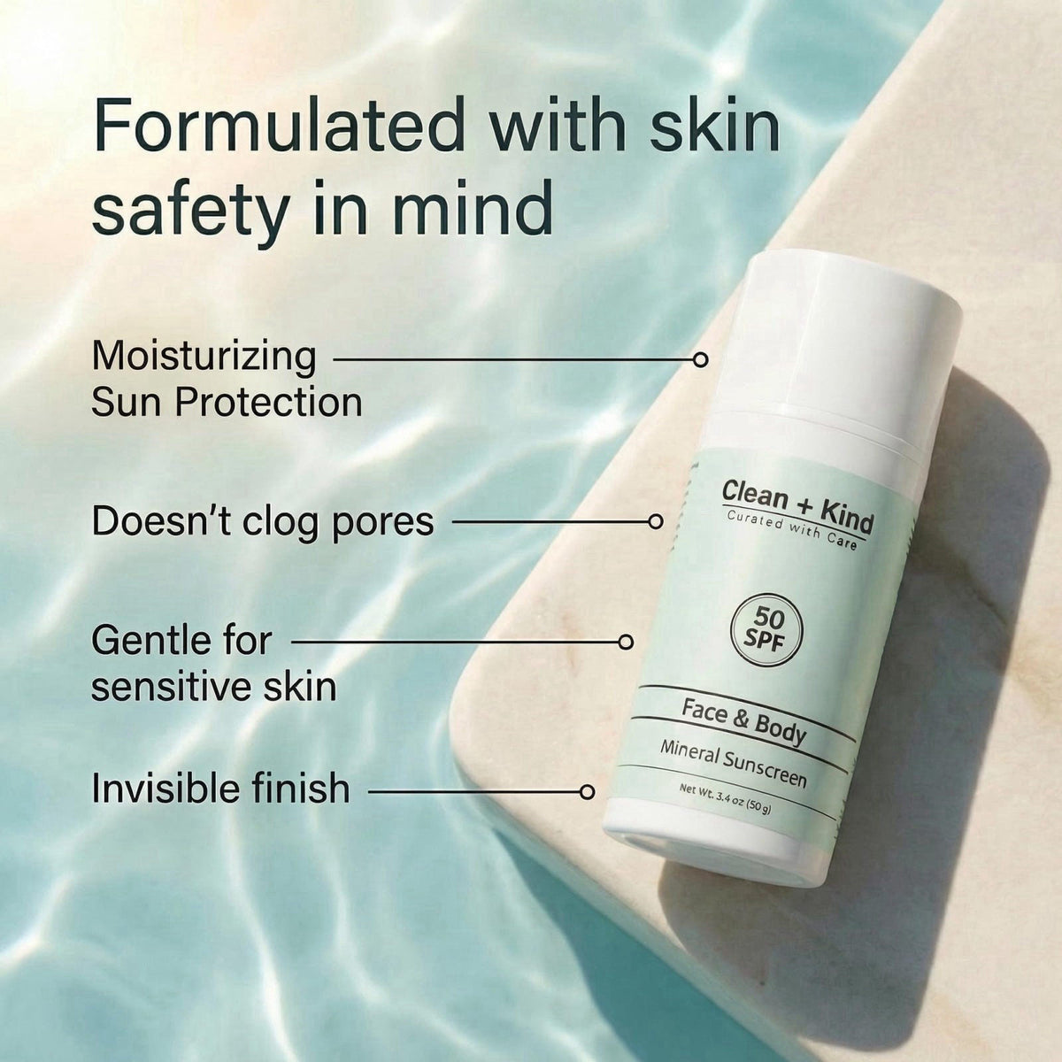 Clean + Kind Organic Beef Tallow Sunscreen SPF 50 Zinc Oxide Vanilla Travel – packaging and label
