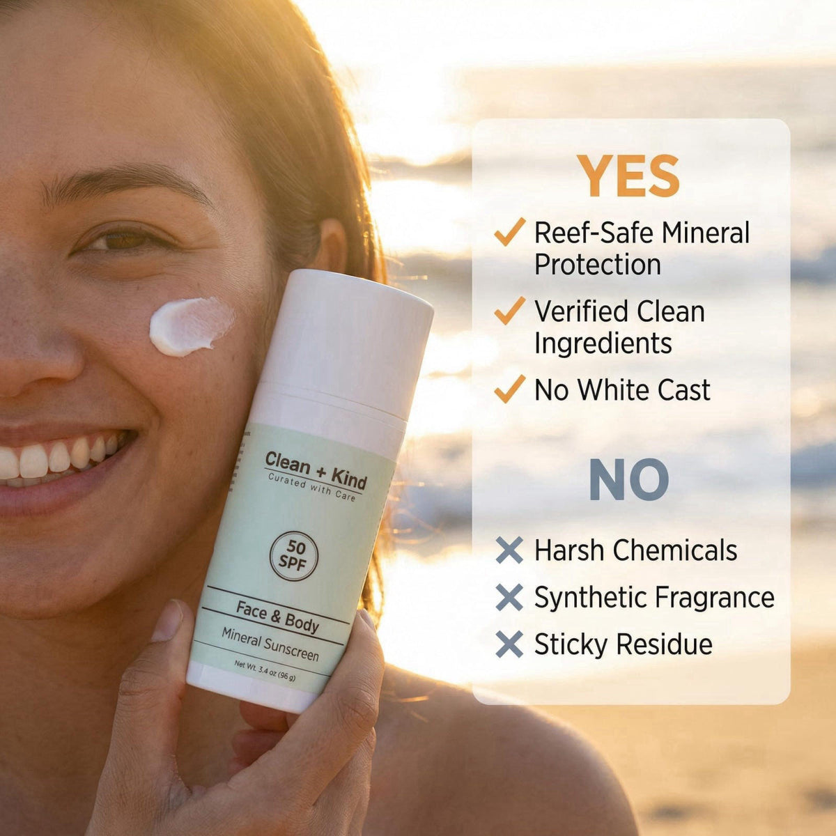 Clean + Kind Organic Beef Tallow Sunscreen SPF 50 Zinc Oxide Vanilla Travel – full view