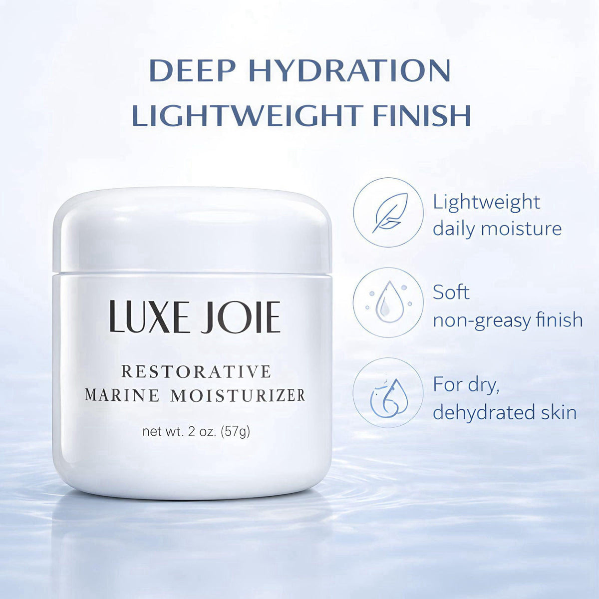 LuxeJoie Restorative Marine Moisturizer 2 oz Hydrating Face Cream for Dry & Sensitive Skin – Lightweight Moisturizer aqu