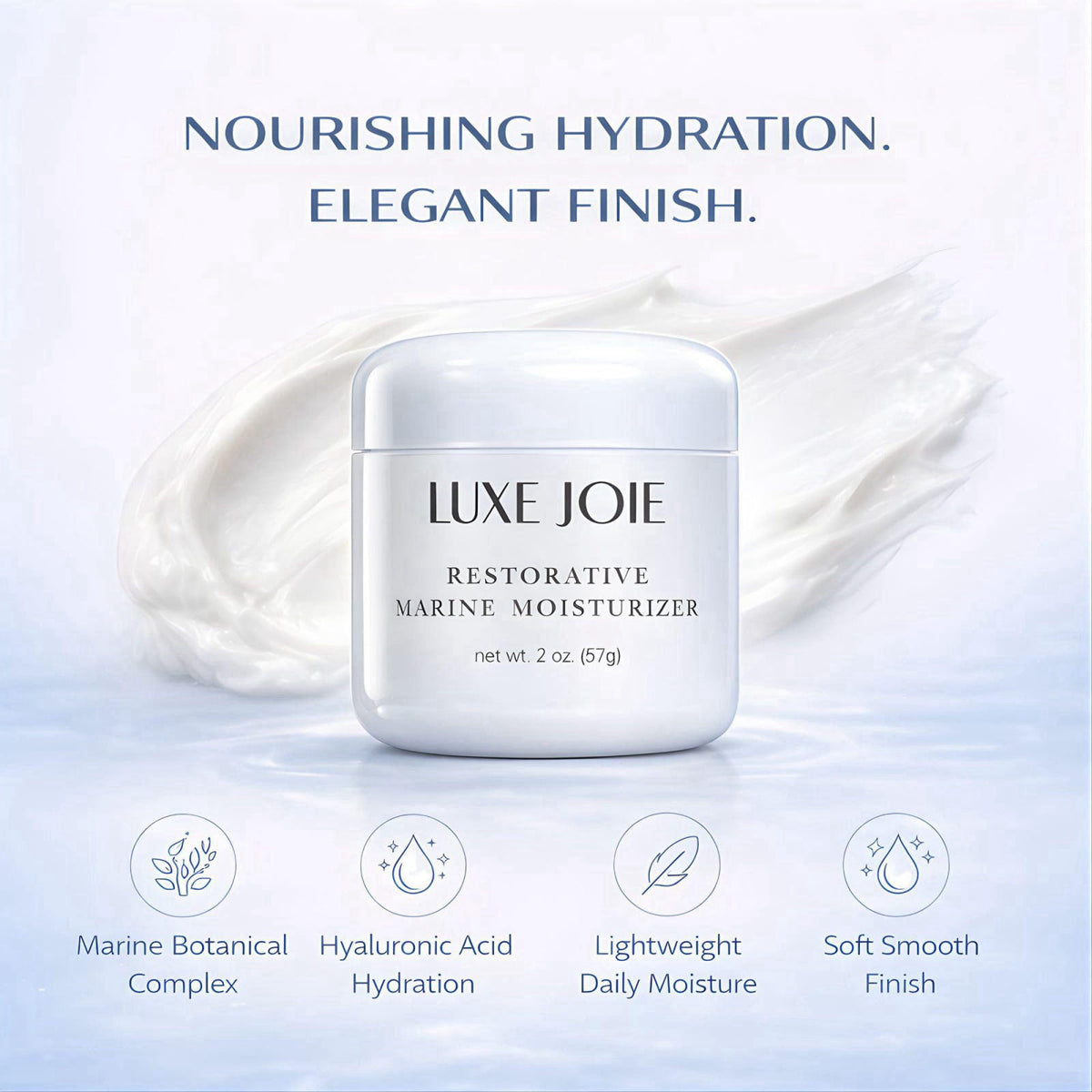 LuxeJoie Restorative Marine Moisturizer 2 oz Hydrating Face Cream for Dry & Sensitive Skin – Lightweight Moisturizer aqu